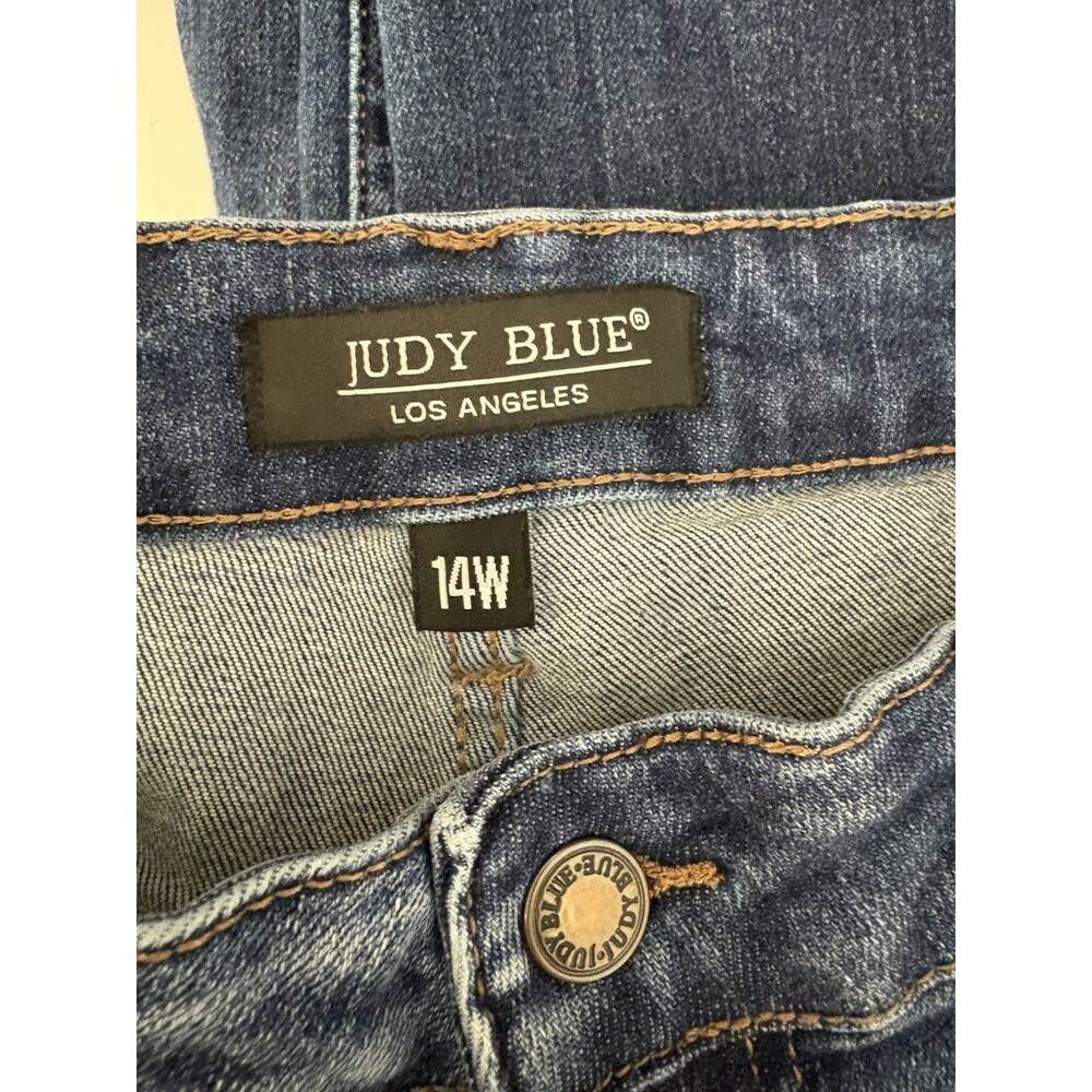 Judy Blue Womens Jeans Adult Size 14W Wide Leg Medium Wash Stretch Pockets - Picture 5 of 10